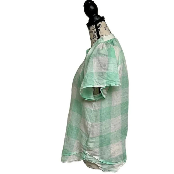Anthropologie Maeve Short Sleeve Gingham Flutter Top in Mint Sz S Semi Sheer - Picture 4 of 10
